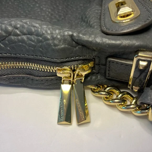 Vince Camuto Black Pebbled Leather Shoulder Bag with Gold Chain Detail - Picture 12 of 12